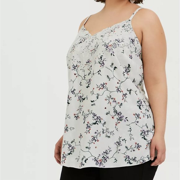 Torrid Light Grey Floral Challis Eyelet Cami Tank - Picture 1 of 7